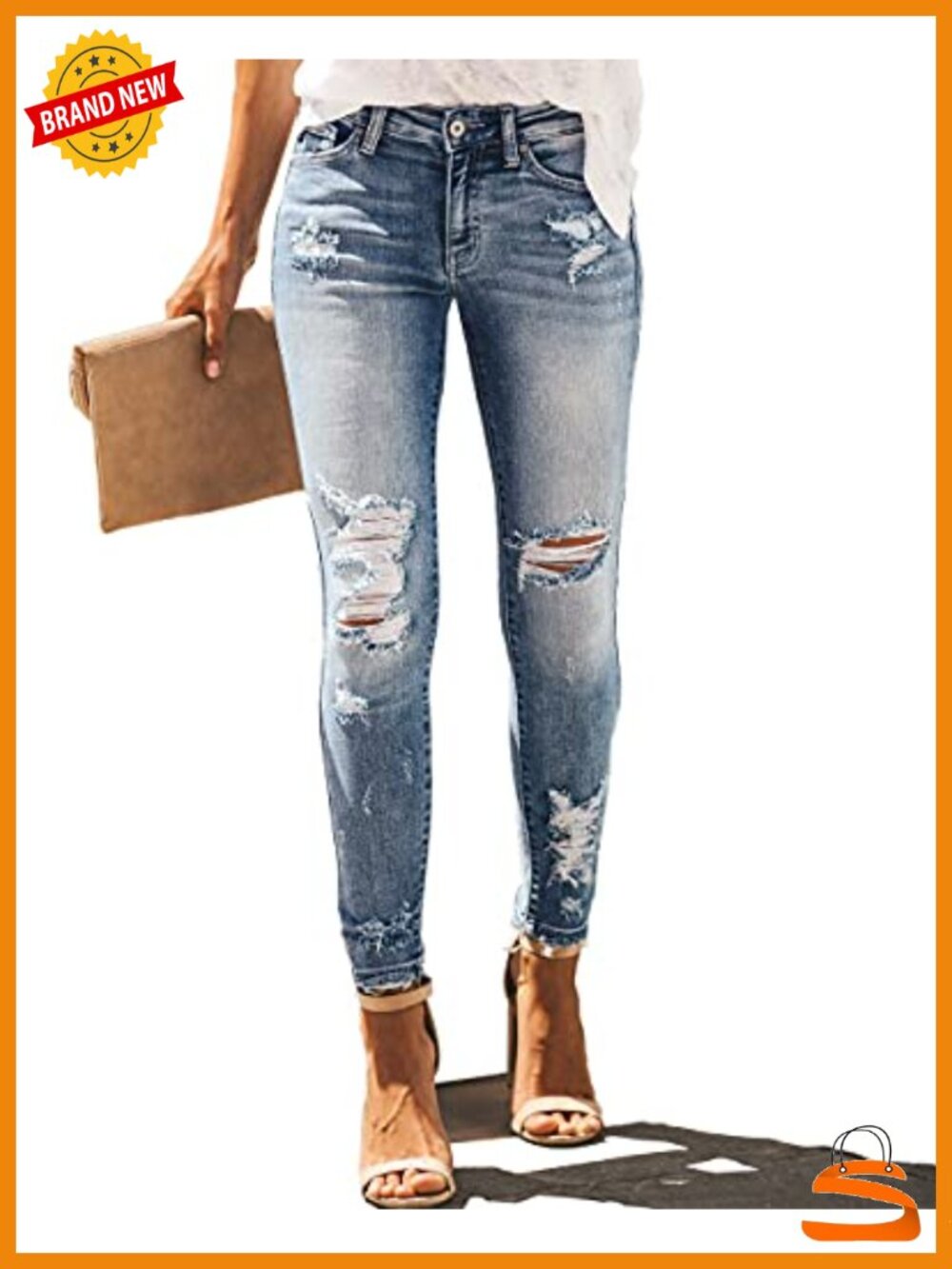 High Rise Skinny Stretch Ripped Jeans Destroyed Denim Pants